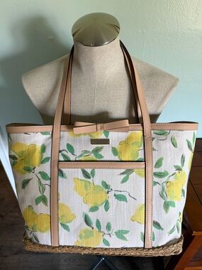 Kate Spade Painted Capri Lemon Print Canvas Jute Accent Tote Bag